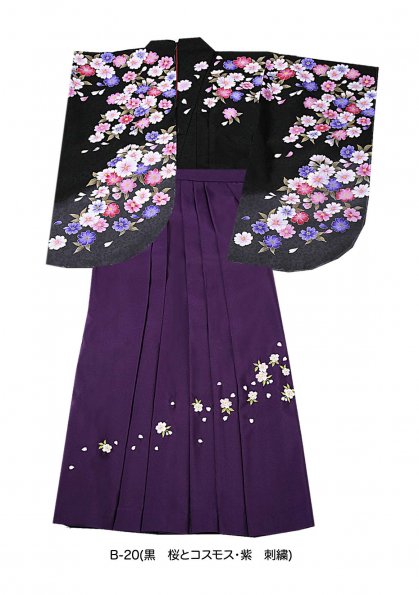 B-20(黒　桜とコスモス・紫　刺繍)